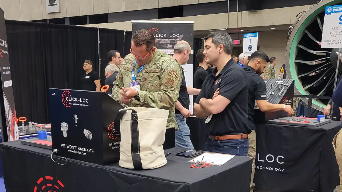 Demonstration of Click-Loc self-locking mechanisms for aerospace transpiration compared to its lockwire and locking bolt alternatives.